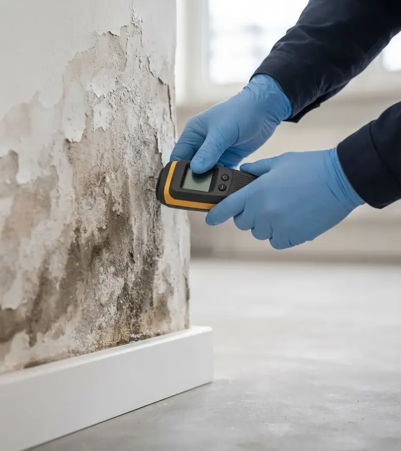 Muro con umidità di risalita e distacco dell'intonaco a Bari